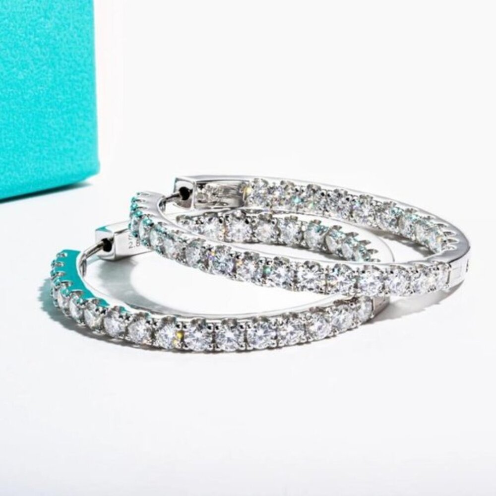 Certified 2.88 ct. t.w. Moissanite Diamond Inside Out Hoop Earrings NEW - Picture 5 of 15
